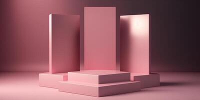 Realistic 3D pink theme podium for product display. photo