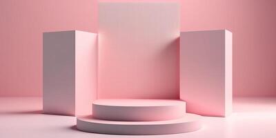Realistic 3D pink theme podium for product display. photo