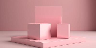 Realistic 3D pink theme podium for product display. photo