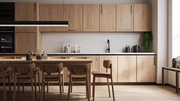 sencillo minimalista moderno cocina acogedor cómodo y elegante para casa y departamento, gabinete, cocina hundir, y algunos cocina accesorios, comedor habitación, bueno interior. foto
