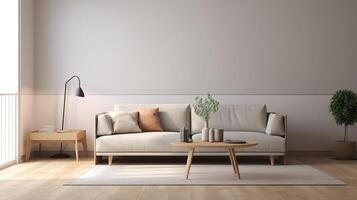 Simple minimalist modern living room, cozy, comfortable, and elegant for house and apartment, good interior. photo