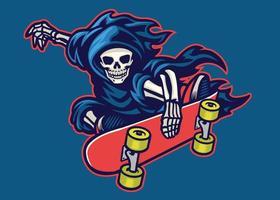 grim reaper skateboarding jump doing stunt trick vector