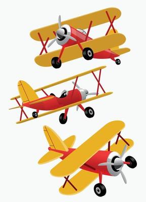 set bundle cartoon of double wings airplane