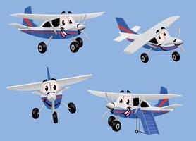 set of small turbo propelled airplane in cartoon character vector