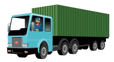 smiling truck driver driving big cargo truck vector