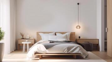 Simple minimalist modern bedroom cozy comfortable and elegant for house and apartment, good interior. photo