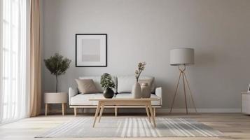 Simple minimalist modern living room, cozy, comfortable, and elegant for house and apartment, good interior. photo