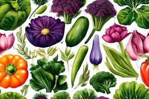 Vegetable pattern and texture background illustration watercolor seamless collection for fabric or any media print. photo