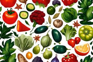 Vegetable pattern and texture background illustration watercolor seamless collection for fabric or any media print. photo