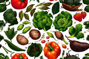 Vegetable pattern and texture background illustration watercolor seamless collection for fabric or any media print. photo