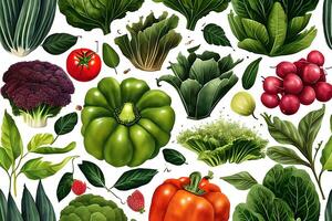 Vegetable pattern and texture background illustration watercolor seamless collection for fabric or any media print. photo