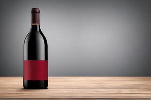 Black Glass wine bottle mockup, studio shoot, good lighting, red sticker label brown seal cover, marketing and product presentation. photo