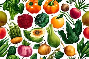 Vegetable pattern and texture background illustration watercolor seamless collection for fabric or any media print. photo