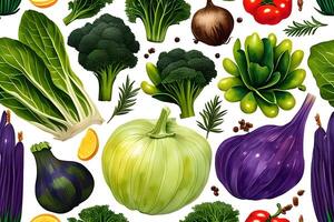 Vegetable pattern and texture background illustration watercolor seamless collection for fabric or any media print. photo