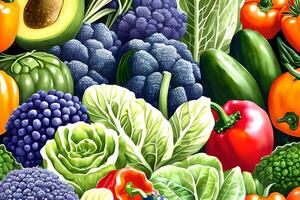 Vegetable pattern and texture background illustration watercolor seamless collection for fabric or any media print. photo