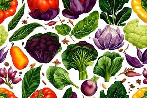 Vegetable pattern and texture background illustration watercolor seamless collection for fabric or any media print. photo