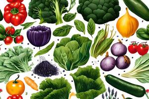 Vegetable pattern and texture background illustration watercolor seamless collection for fabric or any media print. photo