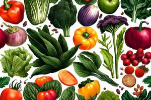 Vegetable pattern and texture background illustration watercolor seamless collection for fabric or any media print. photo