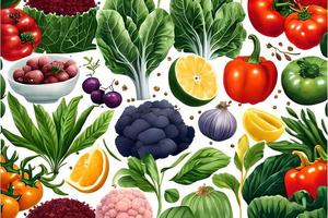 Vegetable pattern and texture background illustration watercolor seamless collection for fabric or any media print. photo