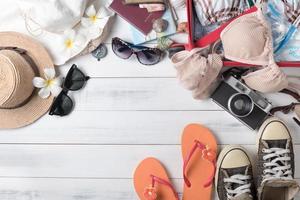 prepare accessories and travel items for summer photo