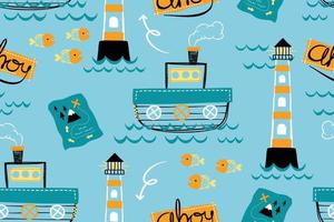 vector seamless pattern of sailing elements cartoon in hand drawn style