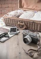 vintage camera and vintage tone, prepare accessories and travel items photo