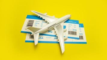 Plane model with boarding passes. Travel Holiday Composition photo