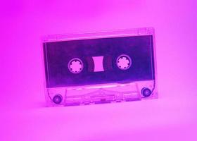 Audio Casette in Violet Pink Color. Retro 80's Vibes Synthwave New photo