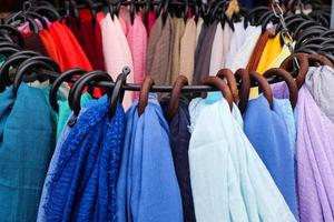 Samples of cloth and fabrics in different colors found at a fabrics market in Germany photo