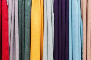 Samples of cloth and fabrics in different colors found at a fabrics market in Germany photo