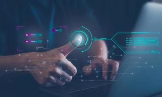 cyber network security Fingerprint scanning and biometric authentication, processing of biometric access personal data.security scanning of digital program cyber futuristic applications privacy access photo