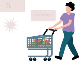 The girl is carrying a shopping trolley. vector