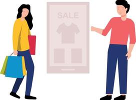 Girl shopping on sale. vector