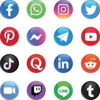 icono conjunto - social medios de comunicación botón circulo vector