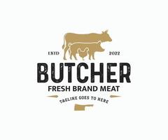 Butchery Shop Logo Design Template. Meat Label Template with Farm Animals vector