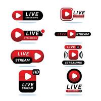 Play Button in Live Stream Badge Set vector