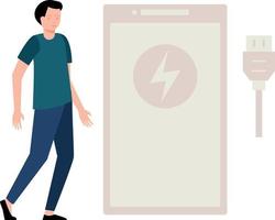 Boy charging mobile. vector