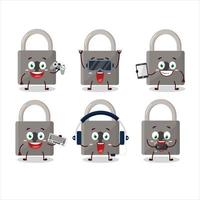 Lock cartoon character are playing games with various cute emoticons vector