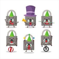 Cartoon character of lock with various circus shows vector