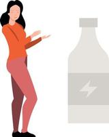 The girl is showing a bottle of energy drink. vector