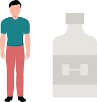 Boy standing next to a gym energy drink. vector