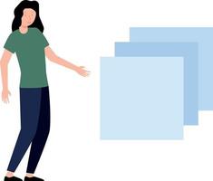 The girl is looking at the layers of clothes. vector