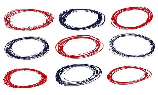 Hand drawn scribble line circles and arrows.  doodle round circles for message note mark design element. vector illustration
