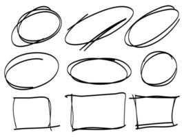 hand drawn set of doodle design elements. box frame and circle line scribble. use for website, logo and text emphasis. vector illustration