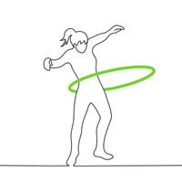 woman spinning a hoop - one line drawing vector. the concept classes physical training vector