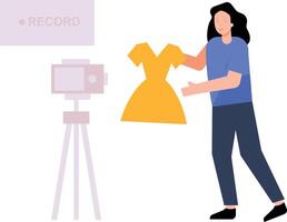 The girl is making promotional videos for clothes. vector