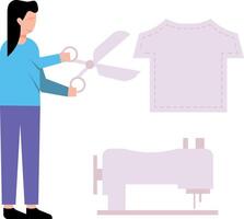 The girl is cutting clothes. vector