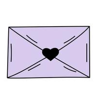 Doodle envelope with heart. Postal element. Mail icon. vector