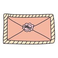 Doodle envelope with wax seal. Postal element. Mail icon. Vector illustration.