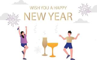 Boy and girl are partying on new year. vector